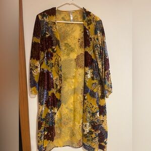 Floreat Mustard Yellow Velvet Floral Kimono